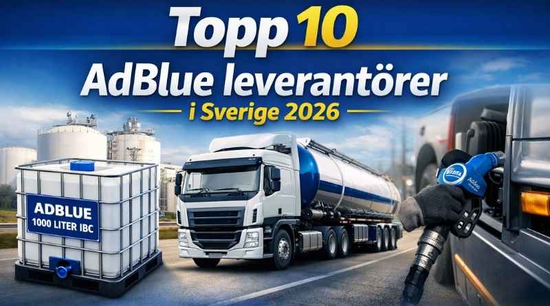 Topp 10 AdBlue leverantörer i Sverige 2026 – jämförelse för företag och entreprenad.